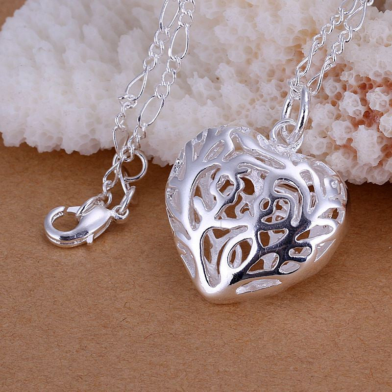 silver plated pendants stereo heart collares populares joyas J4U66