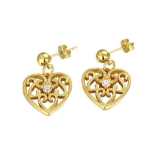 18k gold plated earings jewelry pierced hearts stud brinco floating charms J4U66