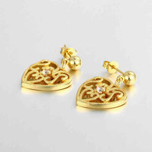 18k gold plated earings jewelry pierced hearts stud brinco floating charms J4U66