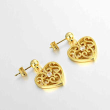 18k gold plated earings jewelry pierced hearts stud brinco floating charms J4U66