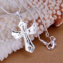 silver plated necklaces amp pendants small wings cross collares love J4U66