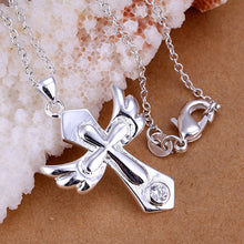 silver plated necklaces amp pendants small wings cross collares love J4U66