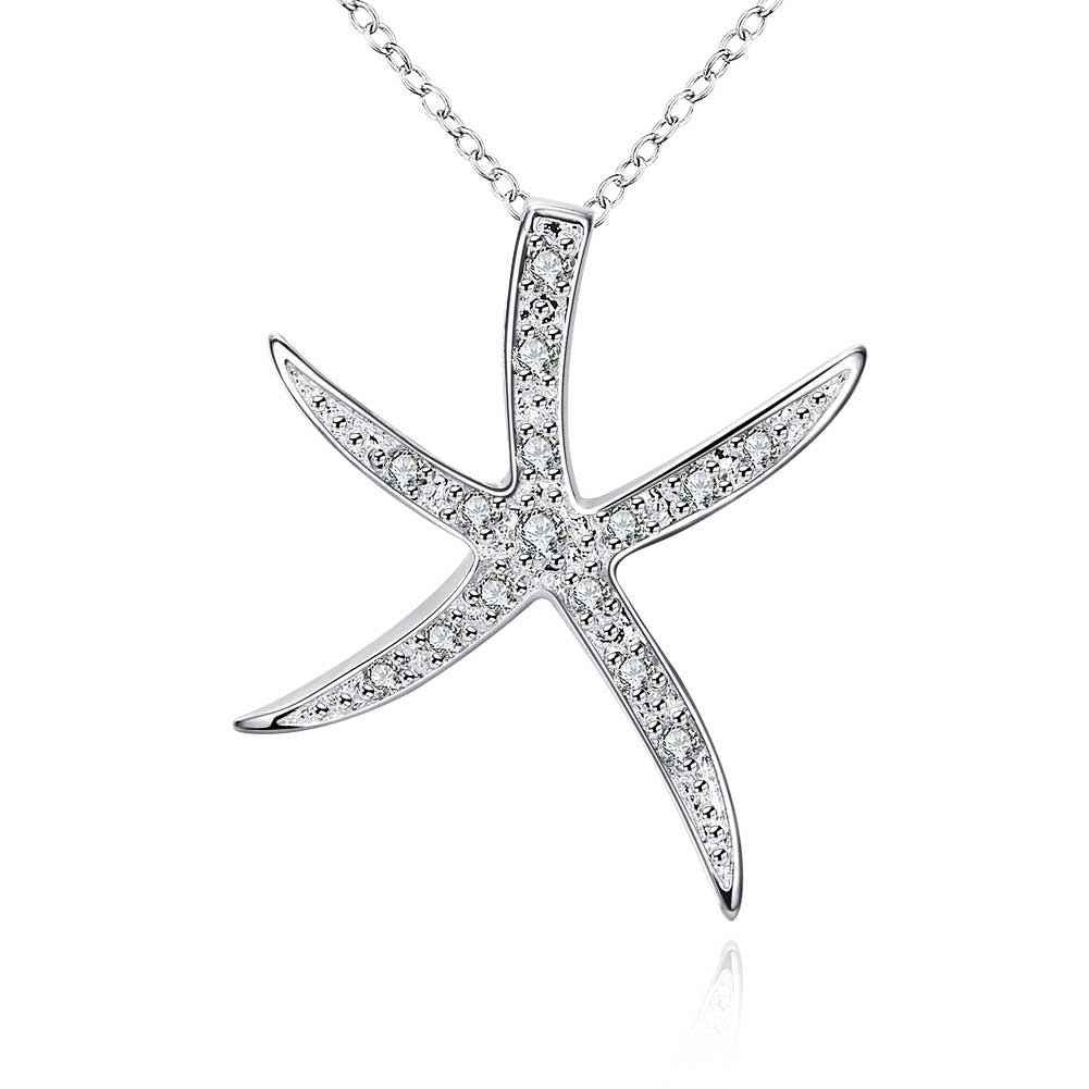 silver plated pendants insets starfish collares jewerly accessories J4U66