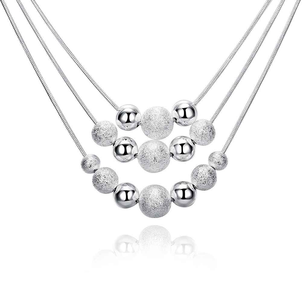 silver necklaces three line multi beads colar feminino margarida smtn020 J4U66