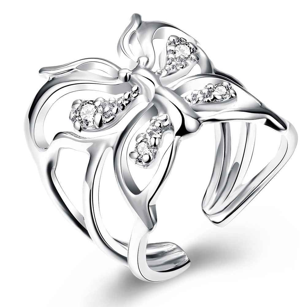 silver engagement ring inlay butterfly anel de ouro diy hbr0 J4U66