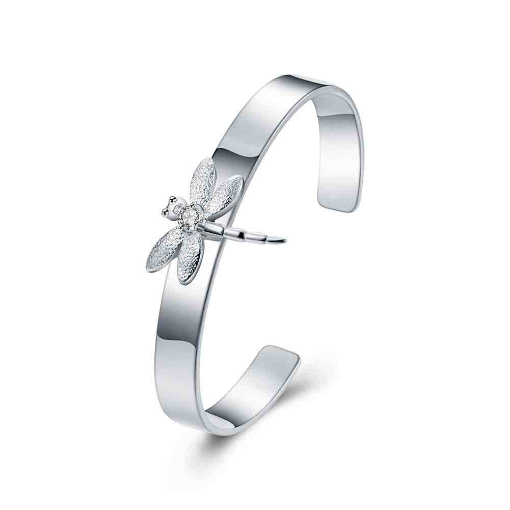 silver plated charms bangle inlaid stone dragonfly women pulseras floating charms smtb041 J4U66