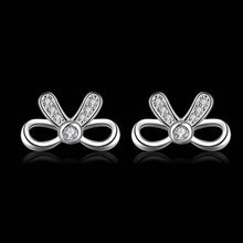 silver plated earings semi hollow bow stud oorbellen jewelry display hbe30 J4U66