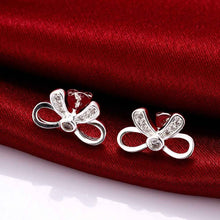 silver plated earings semi hollow bow stud oorbellen jewelry display hbe30 J4U66