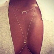 Charming Crossover Harness Crystal Moon Golden Necklace Waist Belt Belly Body Chain Jewelry J4U66