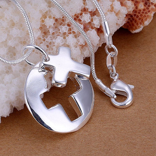 design luxurio silver plated necklaces pendants couple cross colar elegant J4U66