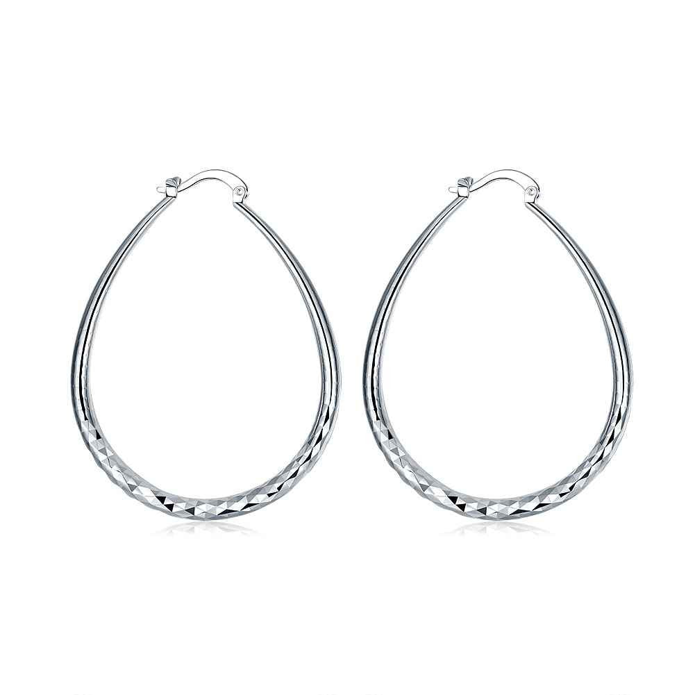 jewellery charms silver plated earring prismatic section hoop brinco J4U66