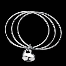 jewellery charms silver plated friendship bangle triple circle heart women pulseras bone smtb175 J4U66