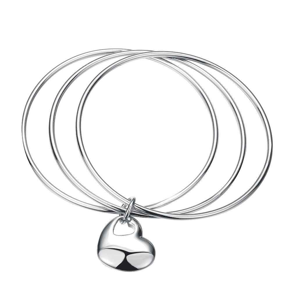 jewellery charms silver plated friendship bangle triple circle heart women pulseras bone smtb175 J4U66