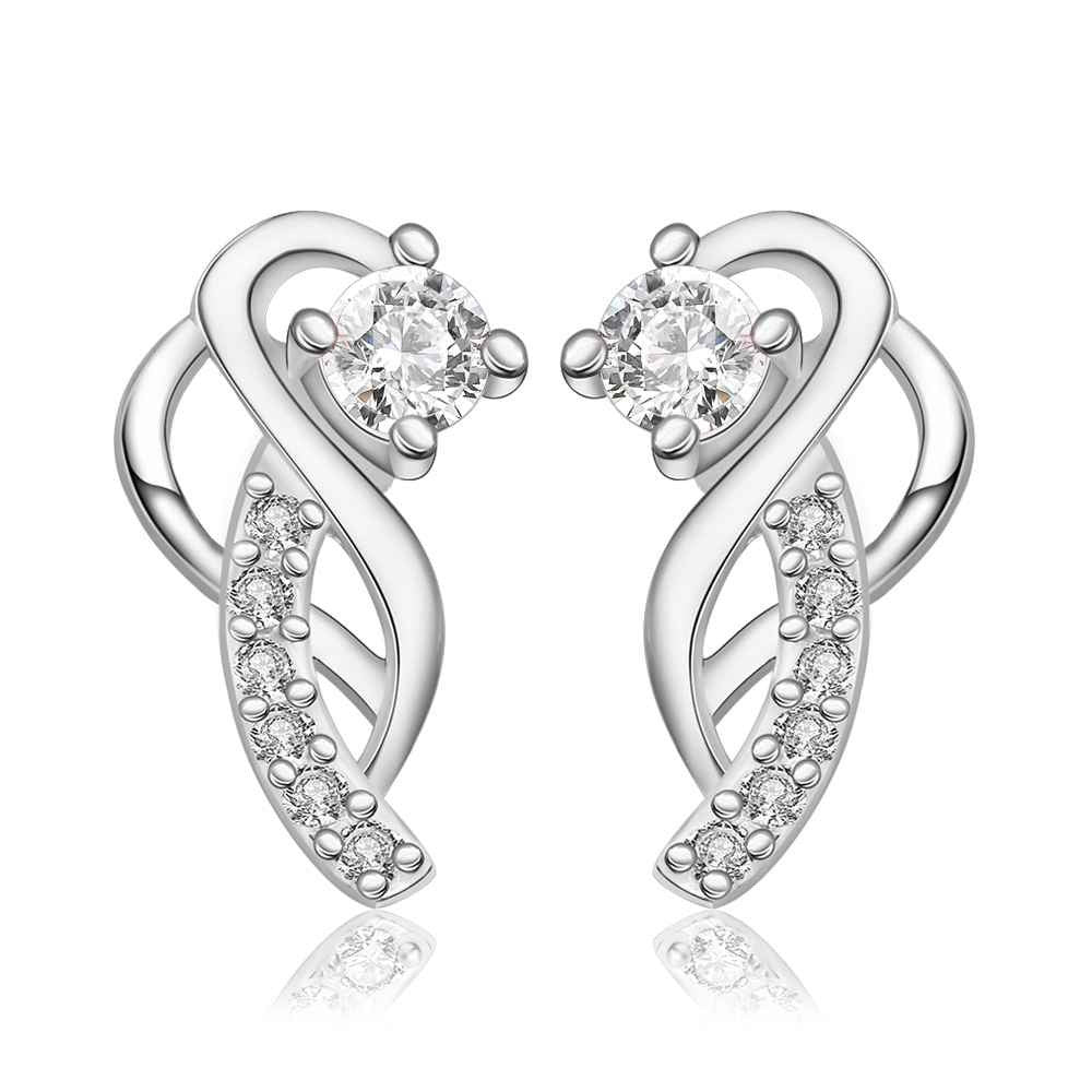 gorgeous silver plated earings jewelry moon hook white gem stud orecchini 100 hand madeball hbe023 J4U66