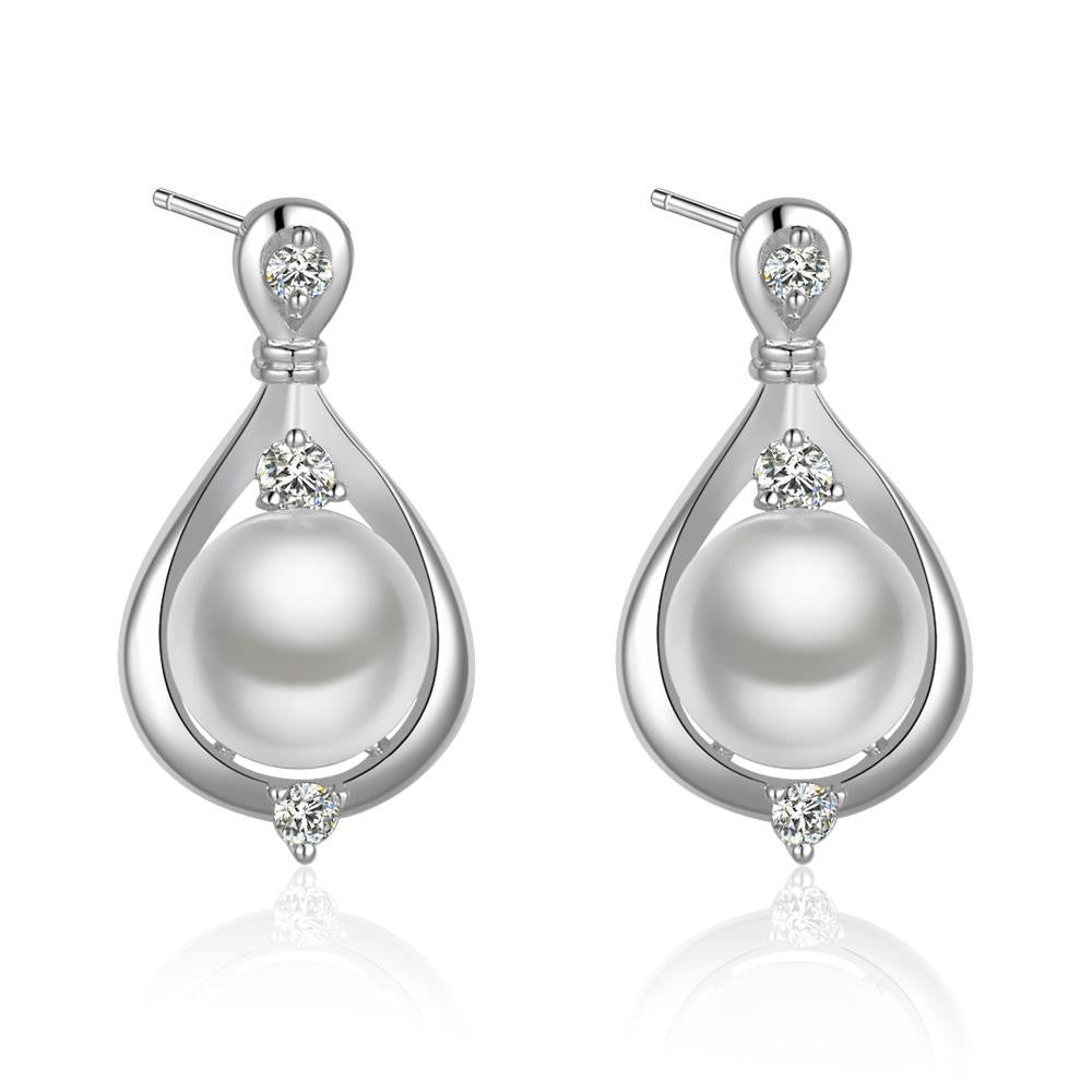 gorgeous silver plated earrings for women double imitation pearl stud cuff collier plastron smte503 J4U66