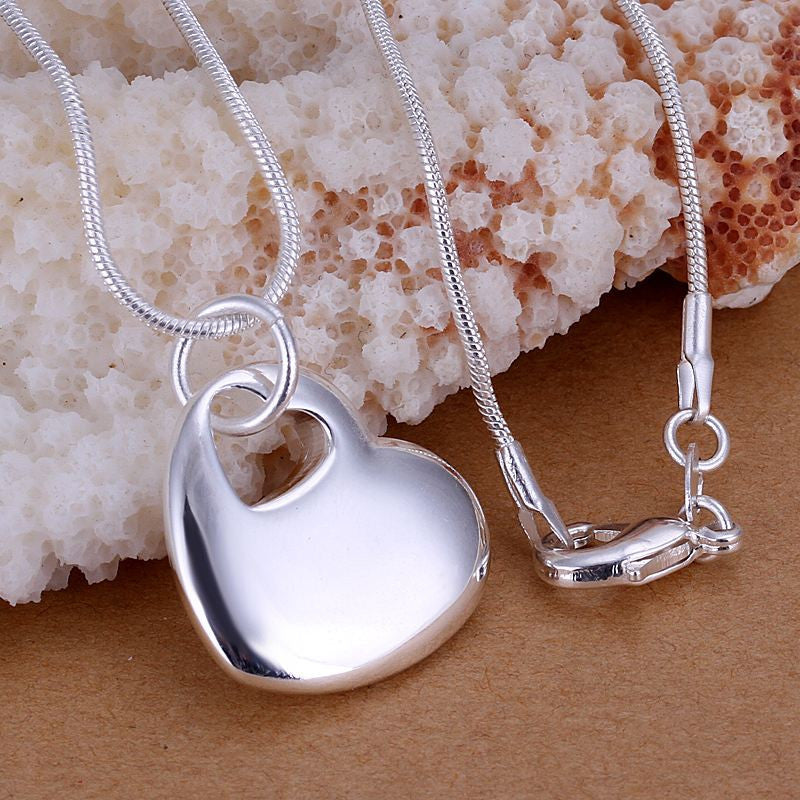 gorgeous silver plated pendant necklace heart centercollier wedding jewelry J4U66