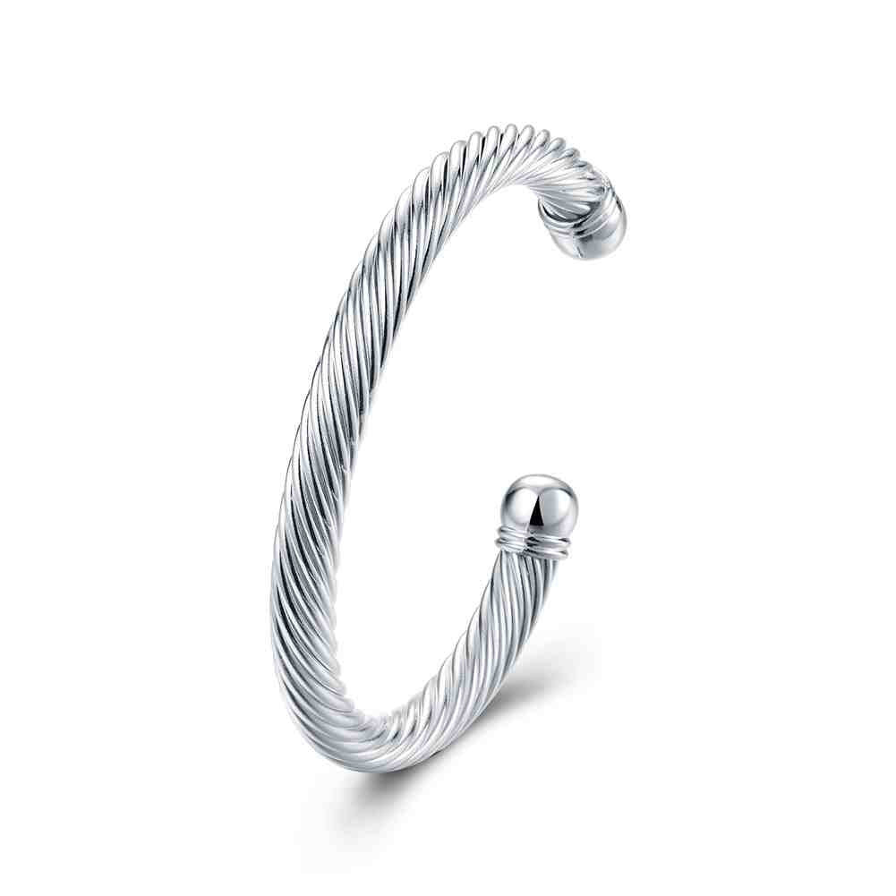 silver plated friendship bangle twisted rope women pulseras horloge smtb030 J4U66