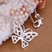 silver plated pendant necklace cute butterfly tattoo choker wedding J4U66
