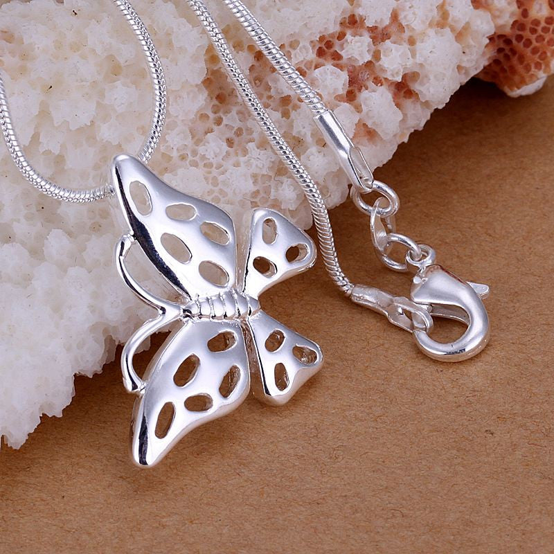 silver plated pendant necklace cute butterfly tattoo choker wedding J4U66