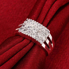 silver wedding ring three rows stone bague femme floating charms hbr01 J4U66
