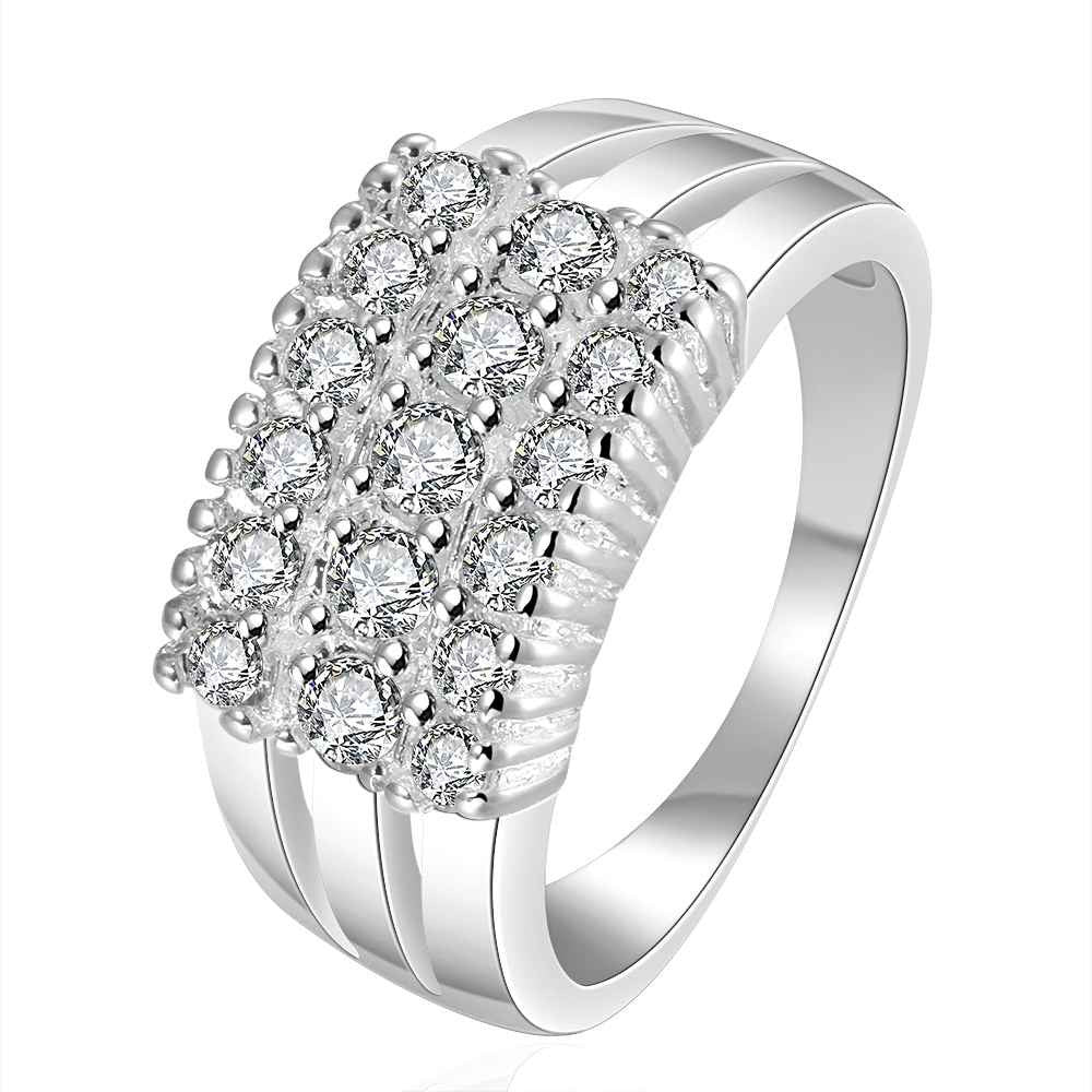 silver wedding ring three rows stone bague femme floating charms hbr01 J4U66