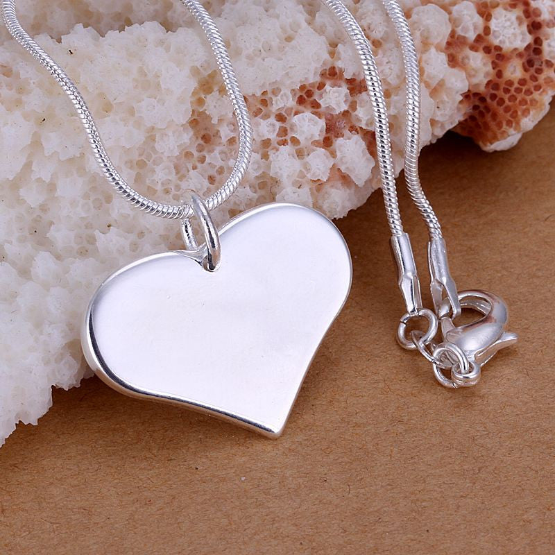 silver plated pendant heart tag collares elegant J4U66