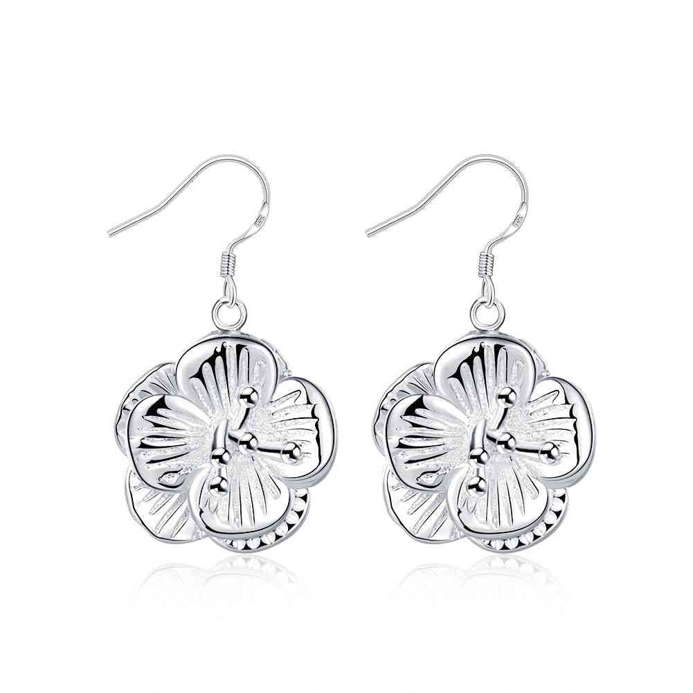 hot silver plated earings jewelry flower pendientes smte1 J4U66