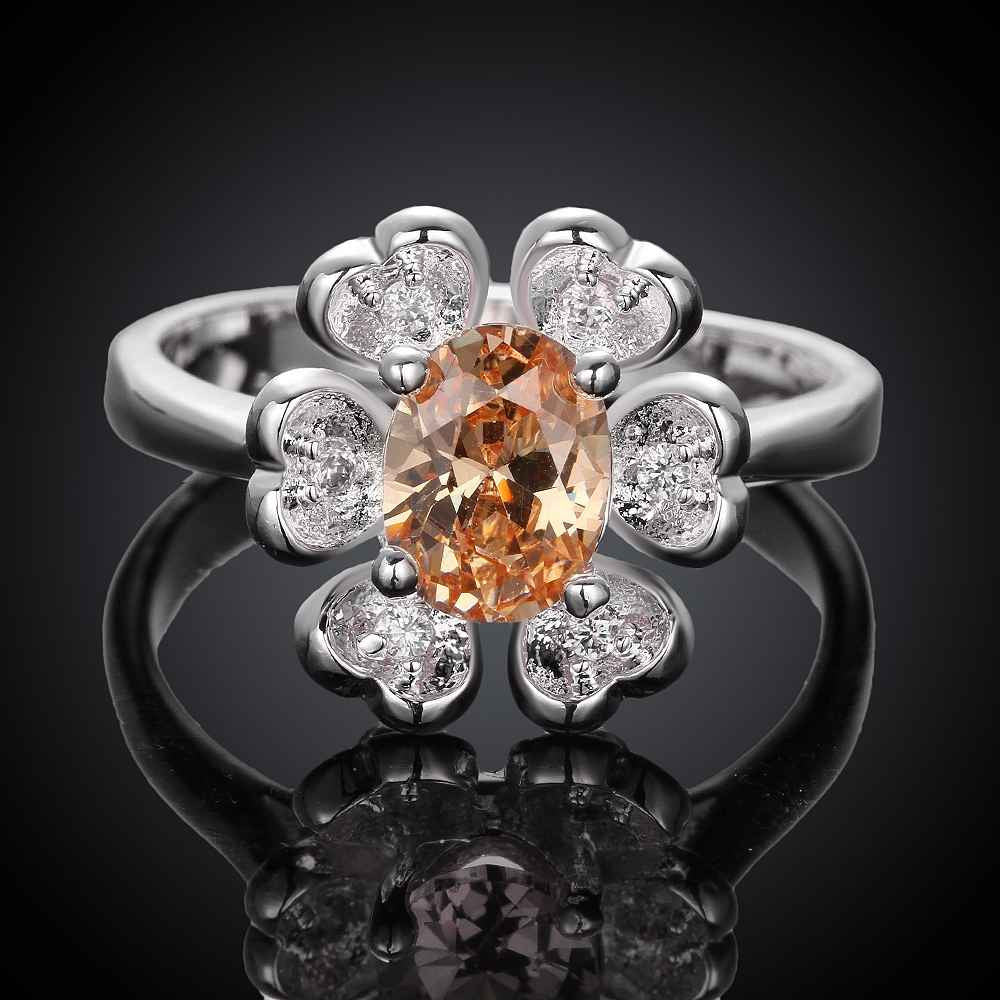 hot silver plated wedding ring insets flower bague femme floating charms hbr27 J4U66
