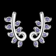 silver earrings willow leaf crystal stud brincos jewelry hbe32 J4U66