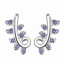 silver earrings willow leaf crystal stud brincos jewelry hbe32 J4U66
