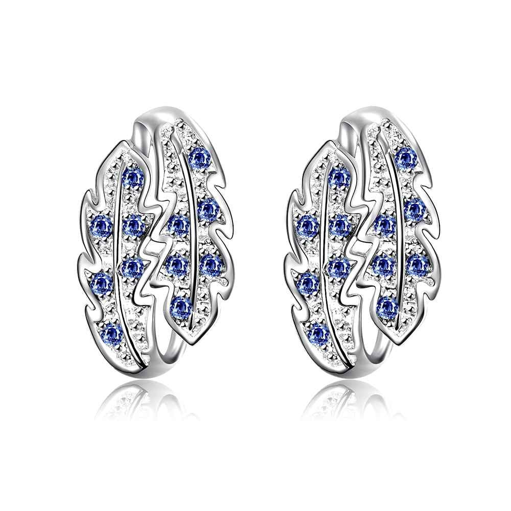 silver earrings willow leaf crystal stud brincos jewelry hbe32 J4U66