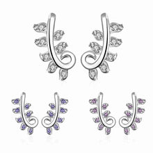 silver earrings willow leaf crystal stud brincos jewelry hbe32 J4U66