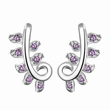 silver earrings willow leaf crystal stud brincos jewelry hbe32 J4U66
