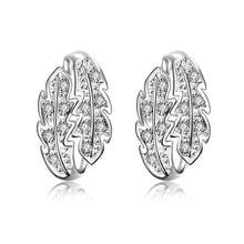 silver earrings willow leaf crystal stud brincos jewelry hbe32 J4U66