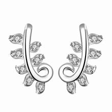 silver earrings willow leaf crystal stud brincos jewelry hbe32 J4U66