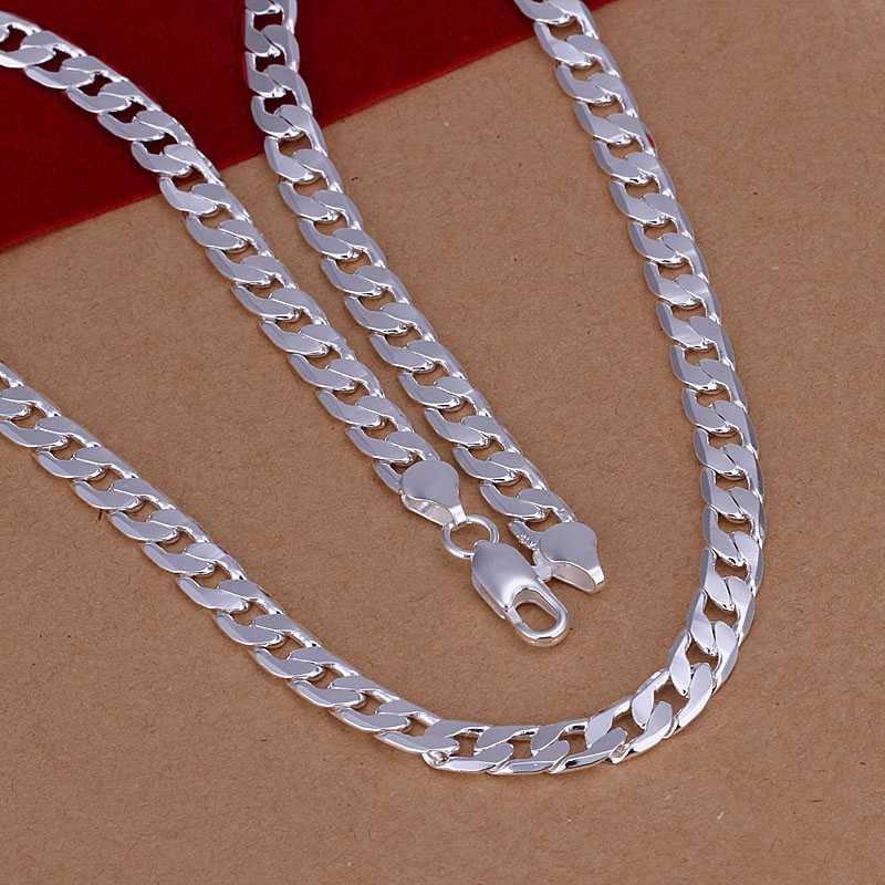 silver necklace women mm sideways chain collier smtn047 J4U66