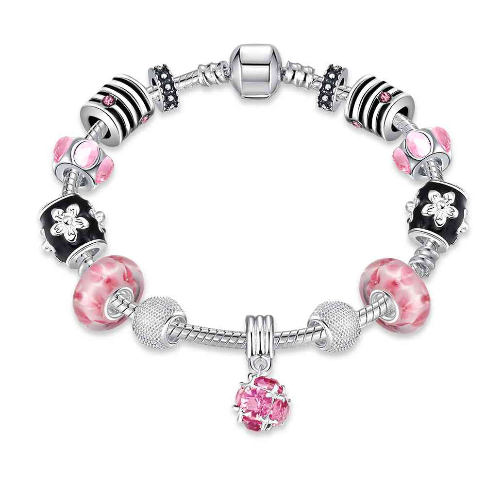 silver plated bracelet charms pink ball pulseira masculina oso pfdh037 J4U66