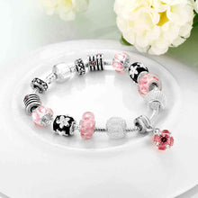 silver plated bracelet charms pink ball pulseira masculina oso pfdh037 J4U66