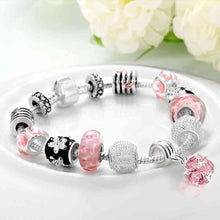 silver plated bracelet charms pink ball pulseira masculina oso pfdh037 J4U66