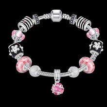 silver plated bracelet charms pink ball pulseira masculina oso pfdh037 J4U66