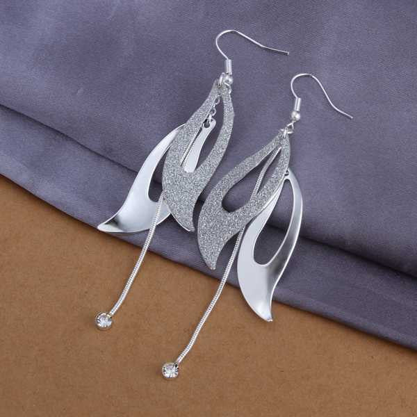 silver plated earring solid two piece pendientes men jewelry J4U66