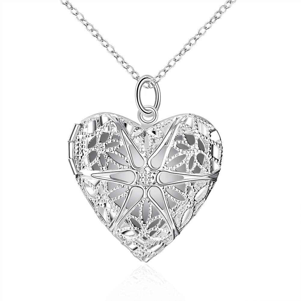 silver plated pendant necklace heart shaped frame collares mujer cp15 J4U66