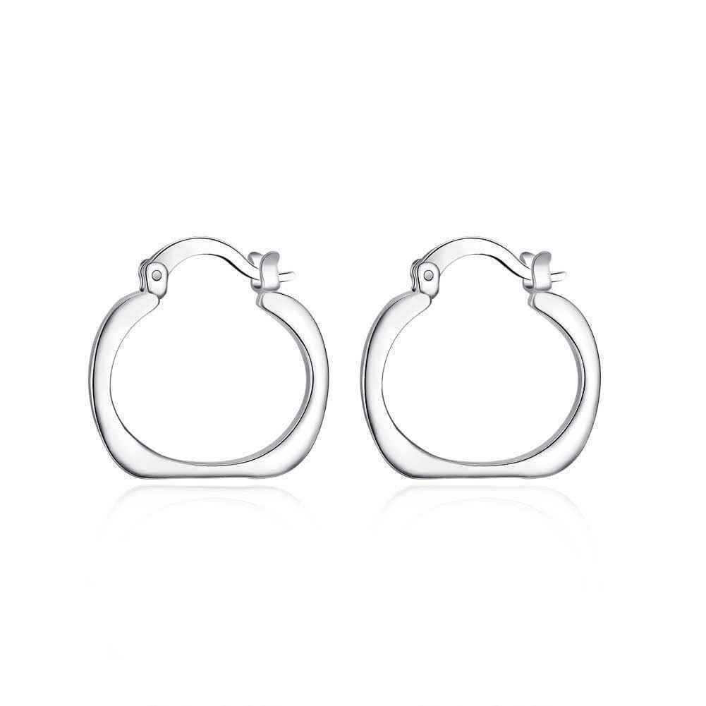 silver earings jewelry flat square round hoop brinco sport smte123 J4U66
