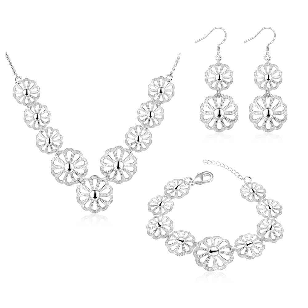 silver jewelry set flower necklace earrings bracelet sets for women joias hbs03 J4U66