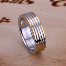 silver plated engagement ring gold stripes aneis summer jewelry smtr0 J4U66