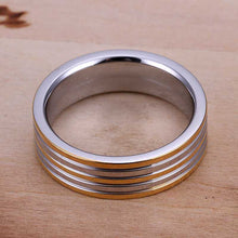 silver plated engagement ring gold stripes aneis summer jewelry smtr0 J4U66