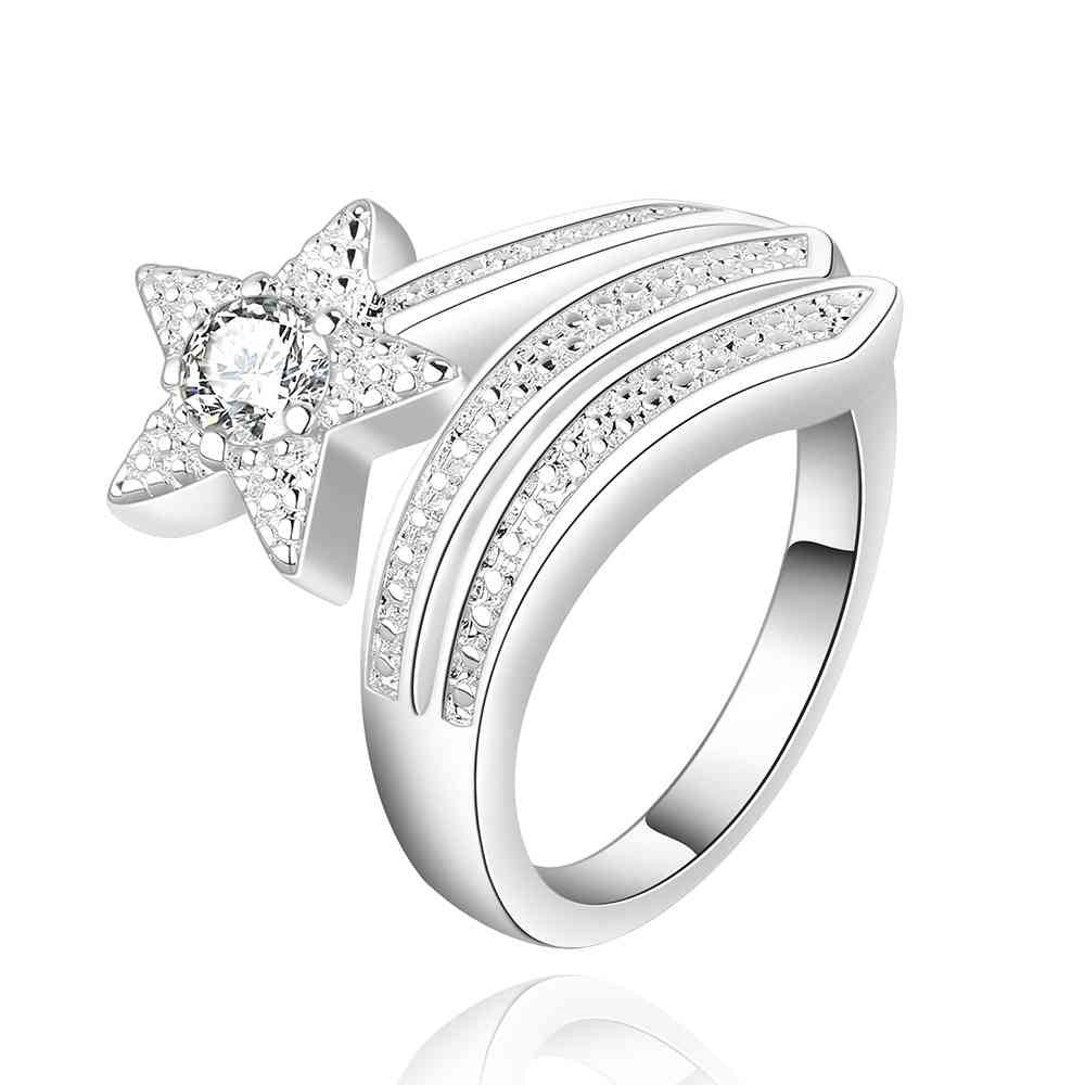 silver plated wedding ring white star anillos joias smtr437 J4U66