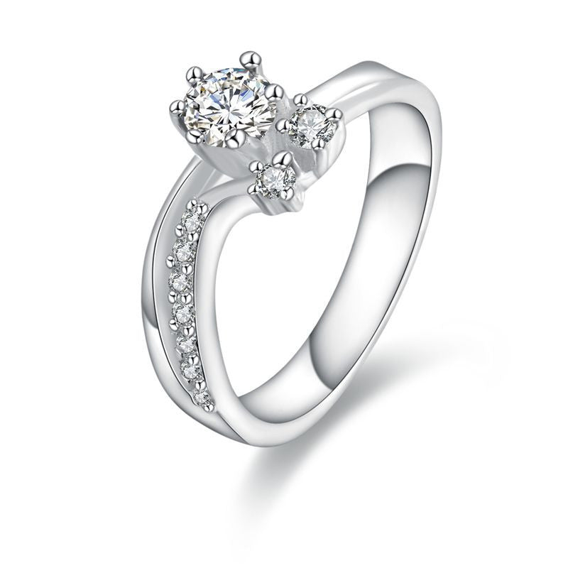 silver wedding ring white stone on heart anel masculinohbr012 J4U66