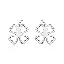 silver plated earrings for women four leaf clover stud cuff floating charms J4U66