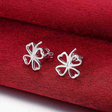 silver plated earrings for women four leaf clover stud cuff floating charms J4U66
